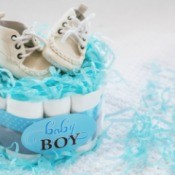A baby shower centerpiece for a baby boy.