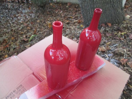 Santa Vase And Lamp - bottles painted red