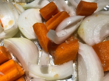 onions & carrots in pan