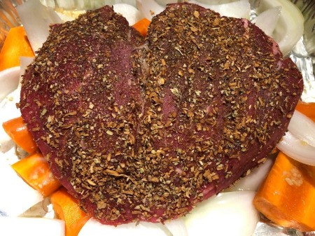 seasoned roast on veggies