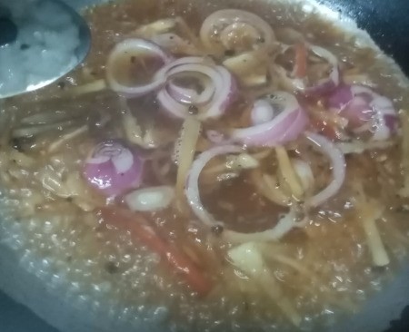 veggies added to vinegar sauce