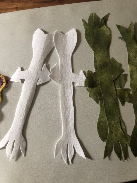 English Paper Pieced Flower Pillow - 4 stems and two pieces of the interfacing