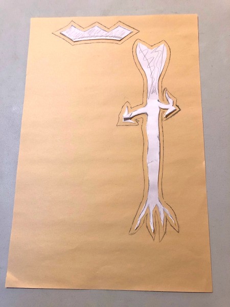 English Paper Pieced Flower Pillow - original sketch cut from white paper being transferred to newsprint including a 1/4 inch seam allowance