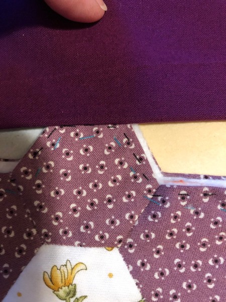 English Paper Pieced Flower Pillow - baste batting in place and remove the pins