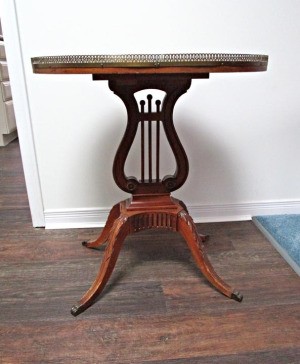 Wood Used to Make a Mersman Lyre Table - lyre table with decorative metal(?) trim