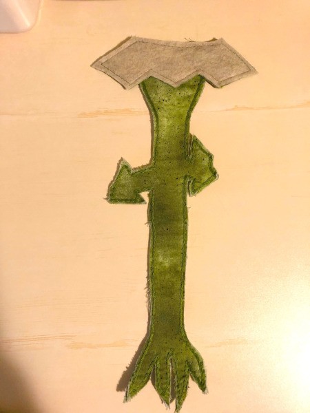 English Paper Pieced Flower Pillow - the back stem and crown piece with the felt in place