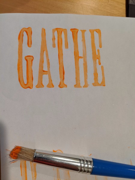 Thanksgiving "Gather" Leaf Frame - stamping out the word Gather