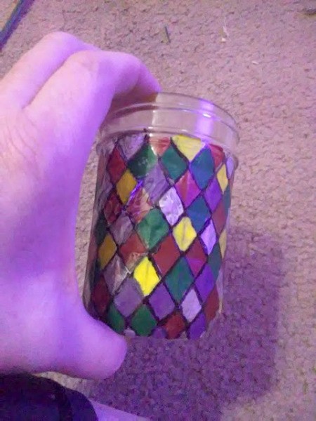 Faux Christmas Stained Glass Candleholder - finished jar