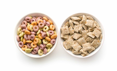 Two bowls of cereal on a white background.