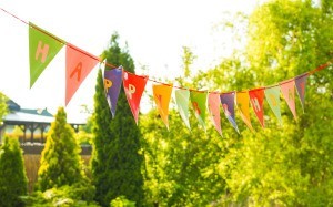 A birthday banner hung outside.