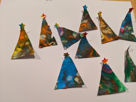 Christmas Tree Banner - star stickers added to top of trees