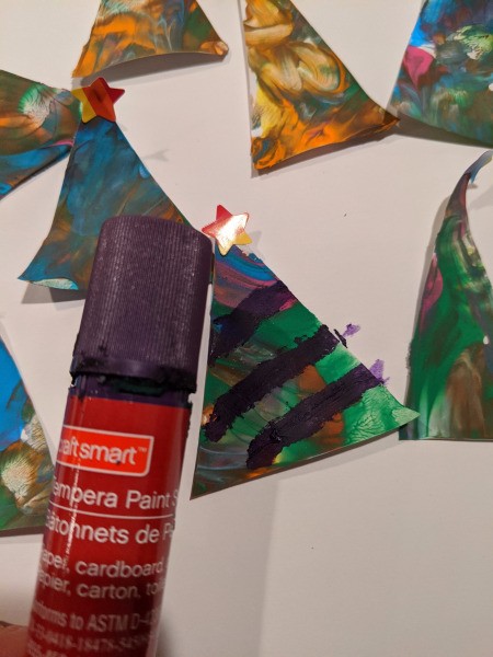 Christmas Tree Banner - glittery tempera paint