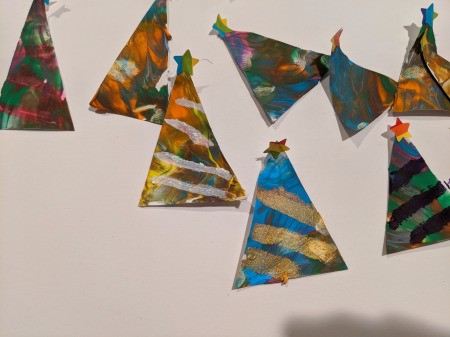 Christmas Tree Banner - paper trees with glitter garland painted on