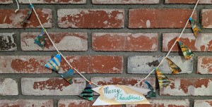 Christmas Tree Banner - banner on brick fireplace