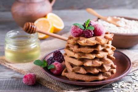 A stack of oatmeal waffles.