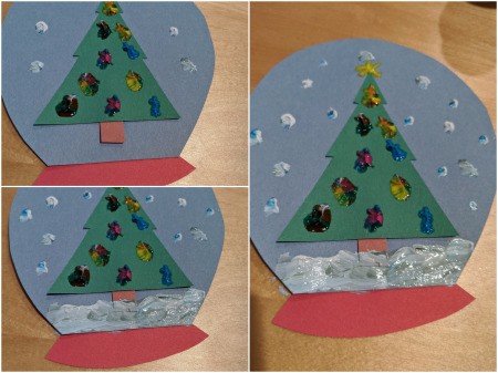 Paper Snow Globe Ornament - use white paint to add falling snow and snow on the base