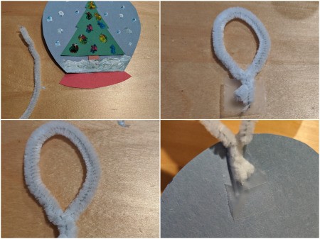 Paper Snow Globe Ornament - pipe cleaner loop for hanging
