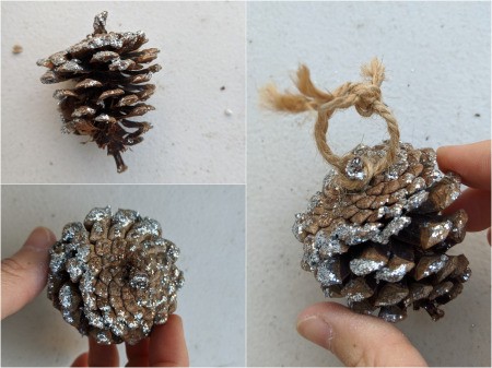 Succulent Pinecone Ornament - cone with the twine attached to the stem