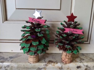 Christmas Tree Place Card Holders - two Christmas tree placecard holders