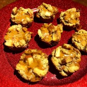 Caramel Apple Bread Pudding Cups on plate