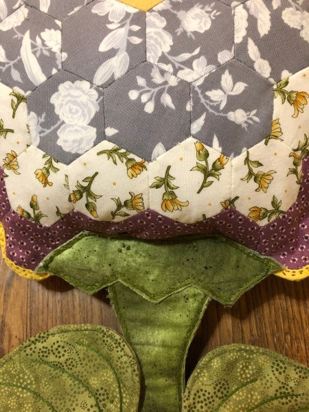 English Paper Pieced Flower Pillow - stem attached to the flower