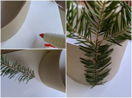 Christmas Tree Hat - collage with a front view of the large piece of greenery