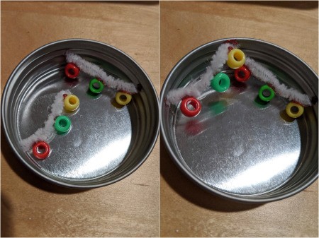 Mason Jar Lid Christmas Ornament - two halves of pipe cleaner glued inside the lid