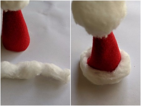 No-Sew Christmas Sock Snowman - glue a stretched cotton ball around the bottom of the hat