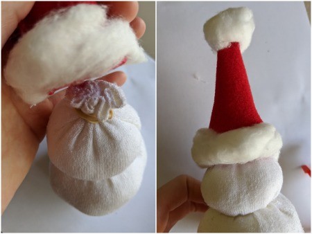No-Sew Christmas Sock Snowman - glue the hat to the snowman's head