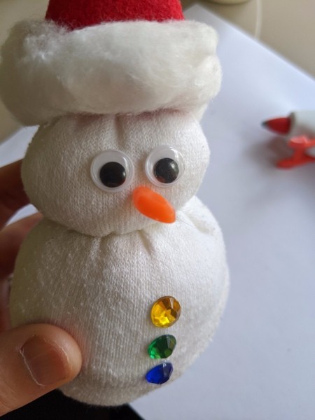 No-Sew Christmas Sock Snowman - add nose