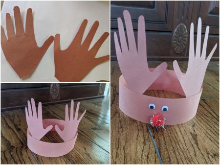 Reindeer Handprint Antler Hat - attach the antlers, eyes, and nose