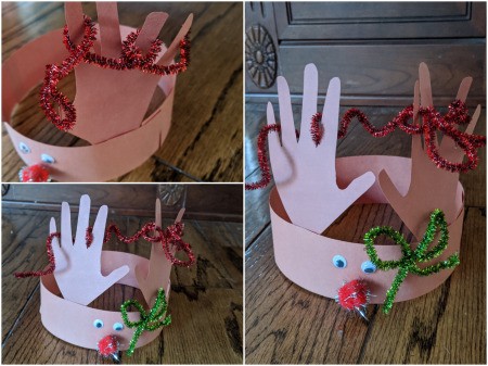 Reindeer Handprint Antler Hat - garland and bow added