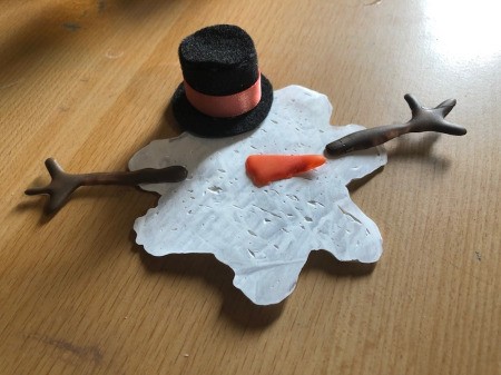 Melted Snowman Ornament - glue hat, arms, and nose to the blob