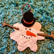 Melted Snowman Ornament - finished ornament with ribbon hanger added