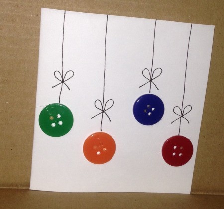 Button Christmas Cards - draw a straight line down to the button and add a bow