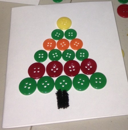 Button Christmas Cards - two strands of pipe cleaner for trunk glued in place