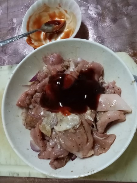 Tocino seasoning added to meat