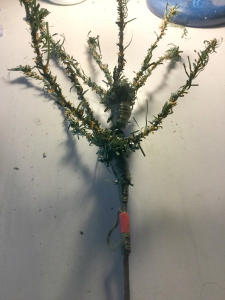 Coconut Fiber Christmas Tree - cut off faux greenery on tree branch