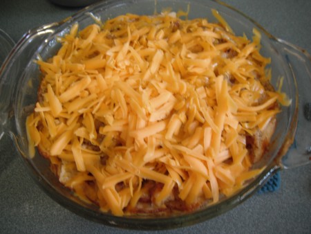 cheese on cooked casserole