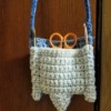 Crocheted Pouch with Lanyard for Crafting Supplies - pouch filled and hanging from lanyard