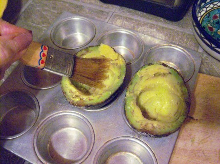 brushing avocado with oil