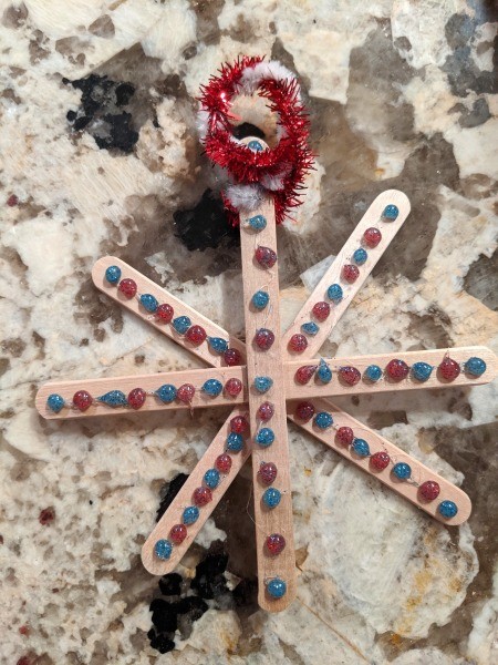 Making Popsicle Stick Snowflake Ornaments - twisted pipe cleaner hanger added