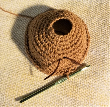Crocheted Donut Pincushion - another view before closure