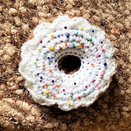 Crocheted Donut Pincushion - top view