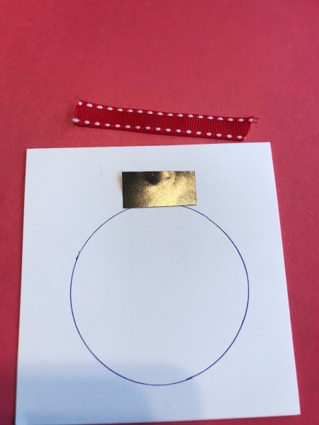 Ornament Holiday Card - card with circle, bit of ribbon and rectangle of paper