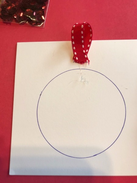 Ornament Holiday Card - ends of the ribbon glued together