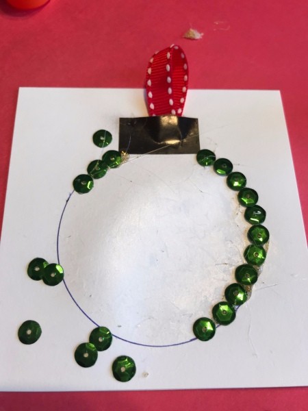 Ornament Holiday Card - covering circle with sequins