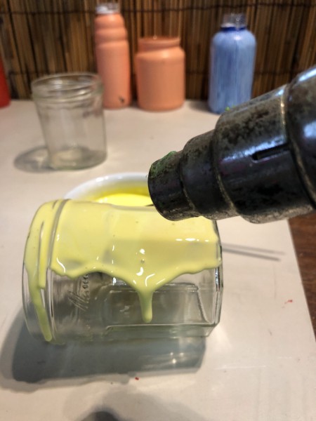 Faux Wax Drip Jar Candle Holders - use hot air gun to help dry the glue