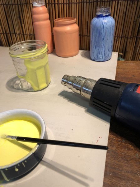 Faux Wax Drip Jar Candle Holders - set off to the side to allow gun to continue drying it