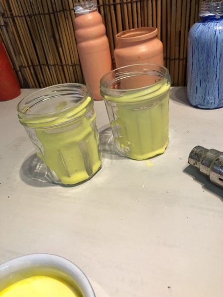 Faux Wax Drip Jar Candle Holders - one side on both jars done